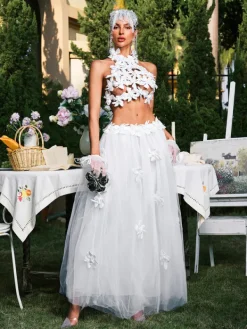 Sets & Co-ords*Mew Mews Fashion O/S Edimeia High Neck Flower Mesh Skirt Set