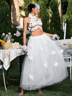 Sets & Co-ords*Mew Mews Fashion O/S Edimeia High Neck Flower Mesh Skirt Set