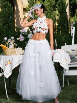 Sets & Co-ords*Mew Mews Fashion O/S Edimeia High Neck Flower Mesh Skirt Set