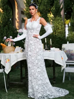 Dresses|Maxi Dresses*Mew Mews Fashion Edison Plunge Neck Floral Lace Maxi Dress