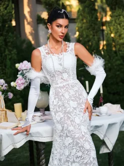 Dresses|Maxi Dresses*Mew Mews Fashion Edison Plunge Neck Floral Lace Maxi Dress