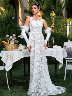 Dresses|Maxi Dresses*Mew Mews Fashion Edison Plunge Neck Floral Lace Maxi Dress