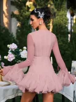 Dresses|Mini Dresses*Mew Mews Fashion Edsel Flare Sleeve Button Mini Dress In Pink