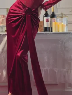 Maxi Dresses|Dresses*Mew Mews Fashion Eldrian Flower Ruched Split Lace Velvet Maxi Dress