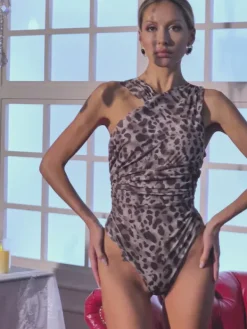 Bodysuits|Tops*Mew Mews Fashion Elemer Leopard Ruched Bodysuit