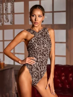 Bodysuits|Tops*Mew Mews Fashion Elemer Leopard Ruched Bodysuit