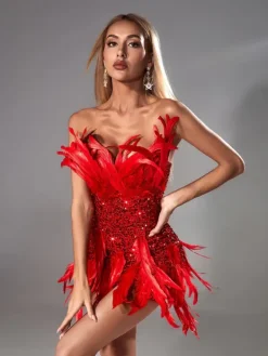 Dresses|Mini Dresses*Mew Mews Fashion Eleri Strapless Sequin Feather Mini Dress