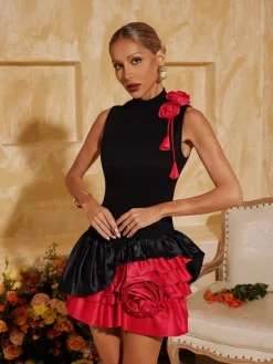Dresses|Mini Dresses*Mew Mews Fashion Eliette Sleeveless Flower Ruched Mini Dress