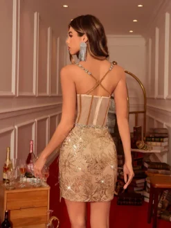 Embellishment|Dresses*Lu Yili Eliezer Rhinestone Embellished Mini Dress