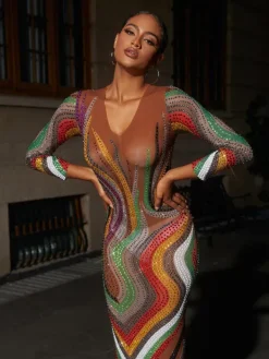 Dresses|Midi Dresses*Mew Mews Fashion Elinda Long Sleeve Mesh Midi Dress