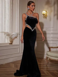 Dresses|Maxi Dresses*Mew Mews Fashion Elissa Floral Crystal Cutout Velvet Mermaid Maxi Dress