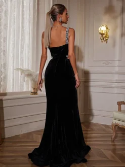 Dresses|Maxi Dresses*Mew Mews Fashion Elissa Floral Crystal Cutout Velvet Mermaid Maxi Dress