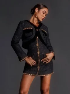 Sets & Co-ords*Mew Mews Fashion Eljah Long Sleeve Rhinestone Tweed Skirt Set