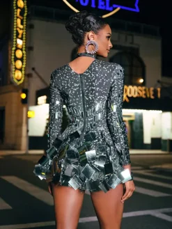 Embellishment|Dresses*Nuo Fansi Ella Long Sleeve Embellished Mini Dress In Black