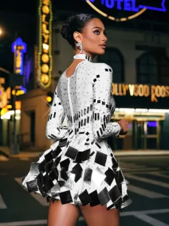 Embellishment|Dresses*Nuo Fansi Ella Long Sleeve Embellished Mini Dress In White
