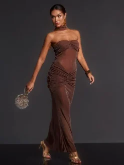 Dresses|Maxi Dresses*Mew Mews Fashion Elveva Strapless Ruched Maxi Dress