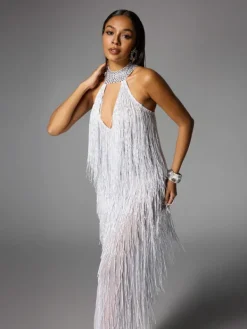 Dresses|Maxi Dresses*W Jia Elvrik Halterneck Fringe Cutout Split Maxi Dress In White