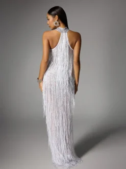 Dresses|Maxi Dresses*W Jia Elvrik Halterneck Fringe Cutout Split Maxi Dress In White