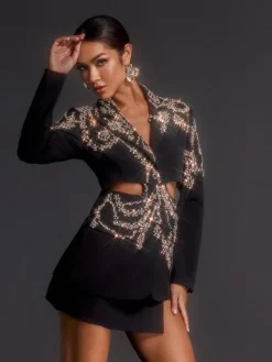 Coats & Jackets|Blazers*Mew Mews Fashion Emelye Long Sleeve Rhinestone Cutout Blazer