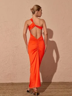 Dresses*Mew Mews Fashion Emi One Shoulder Backless Maxi Dress In Orange