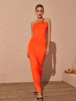 Dresses*Mew Mews Fashion Emi One Shoulder Backless Maxi Dress In Orange