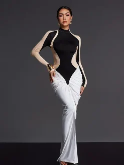 Maxi Dresses|Dresses*Mew Mews Fashion Emmly Long Sleeve Ruched Split Maxi Dress