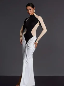 Maxi Dresses|Dresses*Mew Mews Fashion Emmly Long Sleeve Ruched Split Maxi Dress
