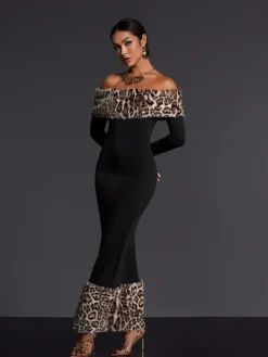 Maxi Dresses|Dresses*Mew Mews Fashion Emms Off Shoulder Leopard Maxi Dress
