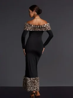 Maxi Dresses|Dresses*Mew Mews Fashion Emms Off Shoulder Leopard Maxi Dress