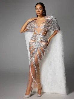 Dresses|Maxi Dresses*Jiu Bajia O/S Eorkonweald Sequin Tulle Maxi Dress
