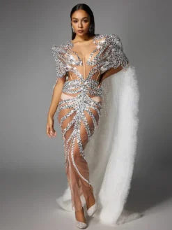 Dresses|Maxi Dresses*Jiu Bajia O/S Eorkonweald Sequin Tulle Maxi Dress
