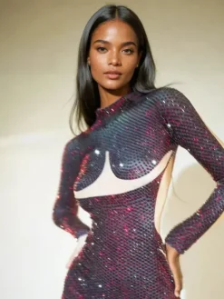 Dresses|Maxi Dresses*Jiu Bajia O/S Eorland Long Sleeve Rhinestone Maxi Dress