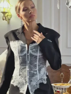 Coats & Jackets|Blazers*Mew Mews Fashion Eormenburh Deconstructed Lace Lapel Blazer In Black