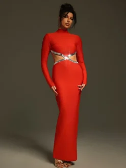 Dresses|Maxi Dresses*Bandage Ephai Rhinestone Cutout Dress In Red