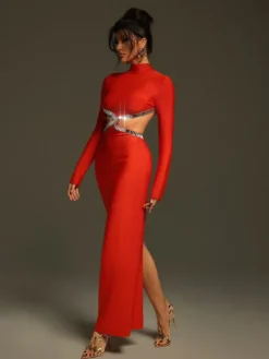 Dresses|Maxi Dresses*Bandage Ephai Rhinestone Cutout Dress In Red