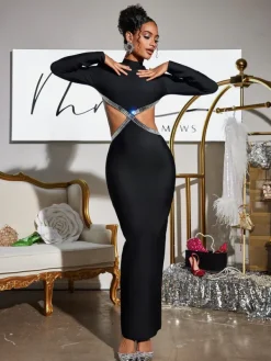 Dresses|Maxi Dresses*Bandage Ephai Rhinestone Cutout Dress In Black