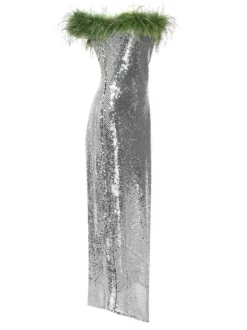 Dresses*Mew Mews Fashion Ephrodite Off Shoulder Sequin Feather Maxi Dress