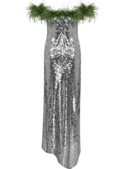 Dresses*Mew Mews Fashion Ephrodite Off Shoulder Sequin Feather Maxi Dress