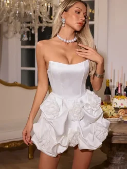 Dresses|Mini Dresses*Mew Mews Fashion Erika Strapless Flower Satin Mini Dress