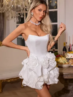 Dresses|Mini Dresses*Mew Mews Fashion Erika Strapless Flower Satin Mini Dress