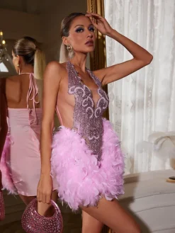 Embellishment|Dresses*Embellishment Ernst Rhinestone Feather Mini Dress