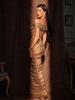 Embellishment|Dresses*Embellishment Eryx Off Shoulder Rhinestone Mesh Maxi Dress