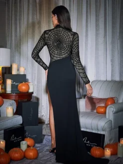 Dresses|Maxi Dresses*Mew Mews Fashion Esmeree Long Sleeve Cobweb Sequin Split Dress