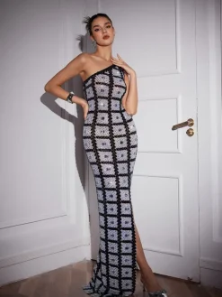 Embellishment|Dresses*Embellishment Esti One Shoulder Printed Rhinestone Maxi Dress