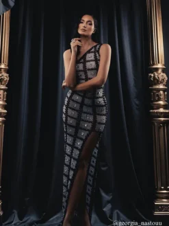 Embellishment|Dresses*Embellishment Esti One Shoulder Printed Rhinestone Maxi Dress