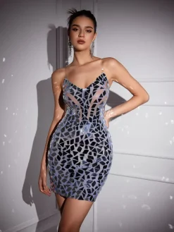 Embellishment|Dresses*Embellishment Eunice Printed Acrylic Mesh Mini Dress