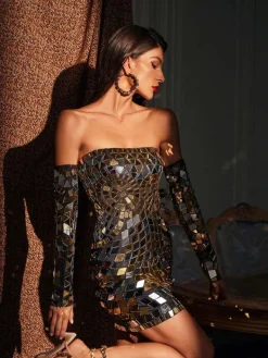 Embellishment|Dresses*Embellishment Felice Strapless Acrylic Mini Dress With Gloves