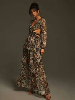 Dresses|Maxi Dresses*Mew Mews Fashion Flavio V Neck Printed Cutout Maxi Dress