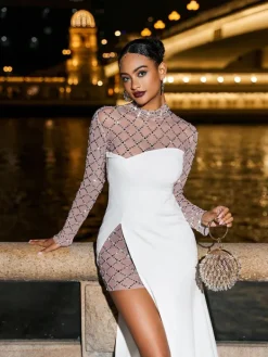 Embellishment|Dresses*Embellishment Foster Net Rhinestone Mesh Dress