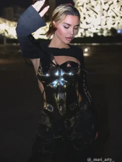 Armor Tops*Mew Mews Fashion O/S Frieda Body Shape Armor Top In Bright Silver